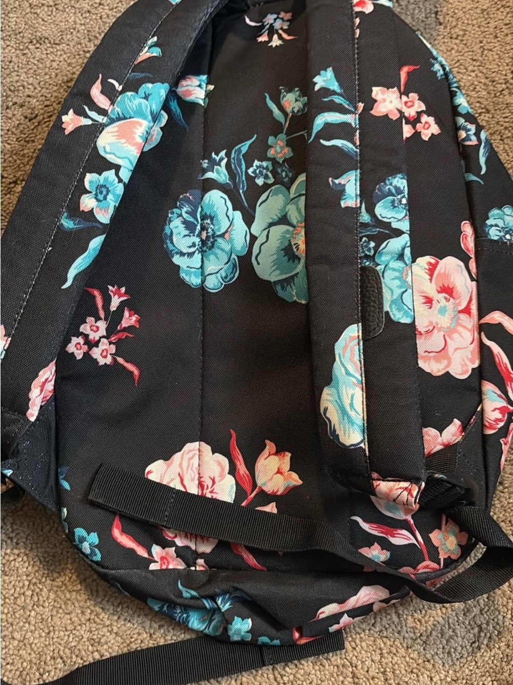 Herschel Floral Print Backpack - Black with Pink & Teal Blooms - Picture 2 of 4